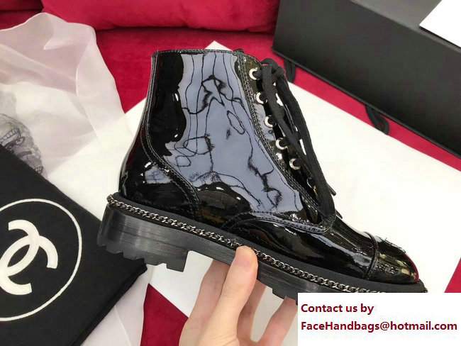 Chanel Pearl and Chain Short Boots G33185 Patent Leather Black 2017 - Click Image to Close