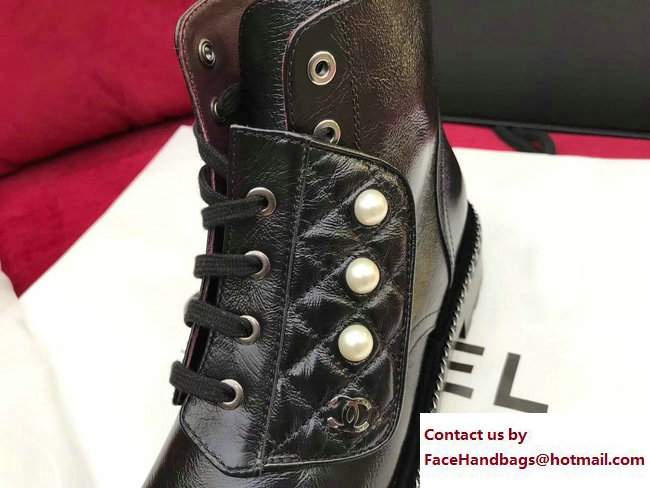 Chanel Pearl and Chain Short Boots G33188 Crumpled Calfskin Black 2017 - Click Image to Close