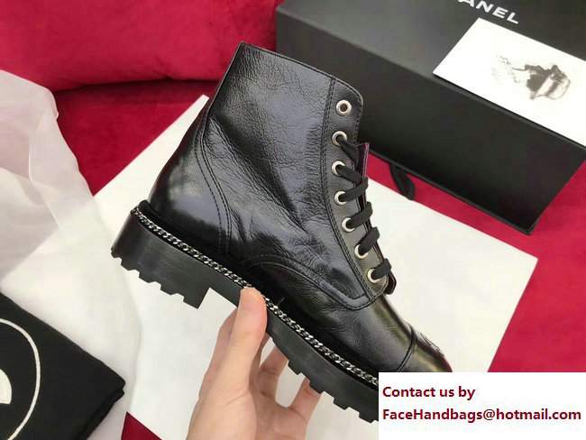 Chanel Pearl and Chain Short Boots G33188 Crumpled Calfskin Black 2017 - Click Image to Close