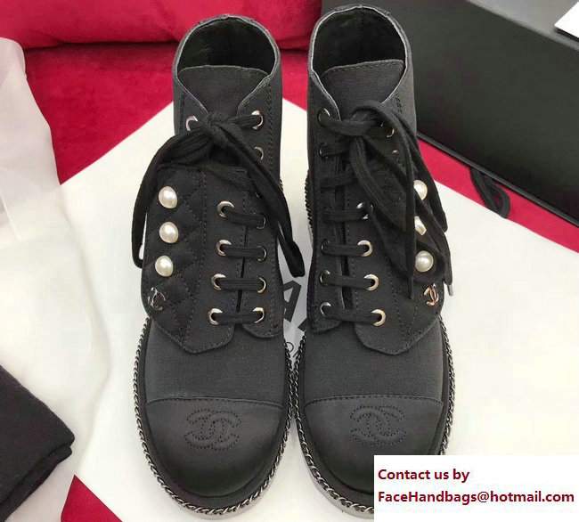 Chanel Pearl and Chain Short Boots G33188 Grosgrain Black 2017 - Click Image to Close