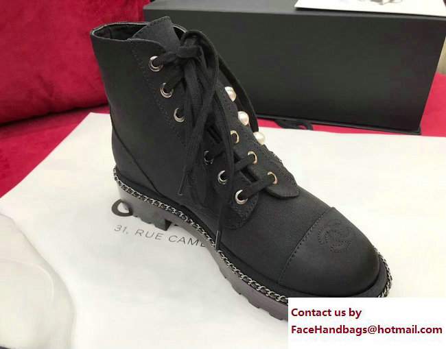 Chanel Pearl and Chain Short Boots G33188 Grosgrain Black 2017