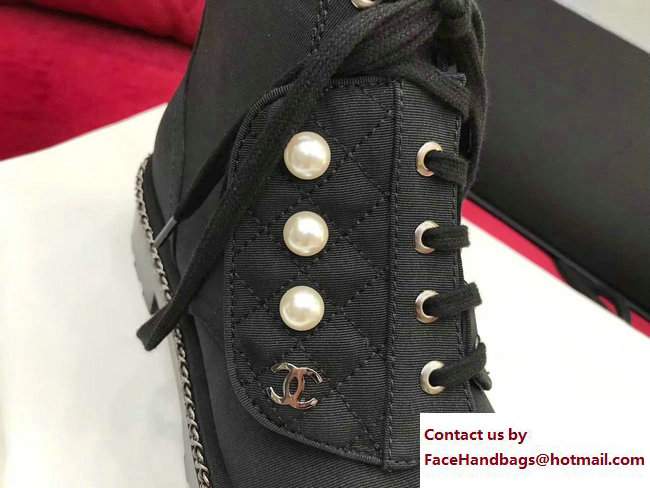Chanel Pearl and Chain Short Boots G33188 Grosgrain Black 2017 - Click Image to Close