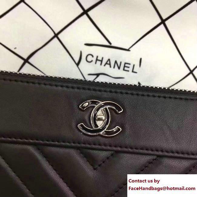 Chanel Sheepskin Chevron CC Pouch Clutch Small Bag A80992 Black 2017