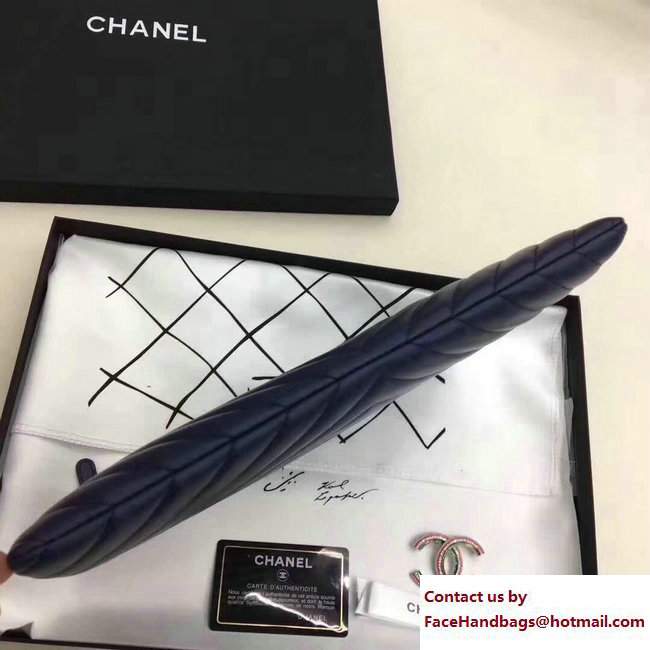 Chanel Sheepskin Chevron CC Pouch Clutch Small Bag A80992 Navy Blue 2017