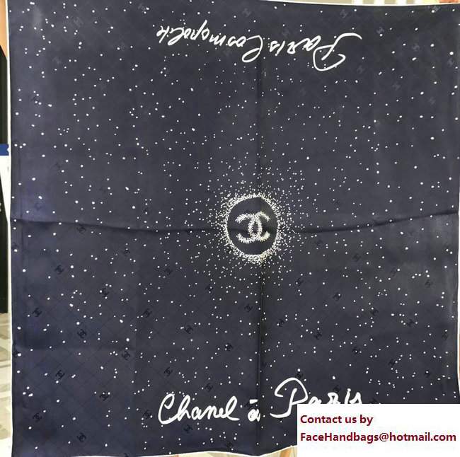 Chanel Silk Twill Square Scarf A77306 Navy Blue 2017