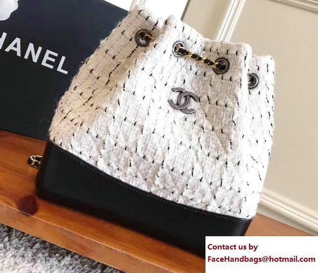 Chanel Tweed/Calfskin Gabrielle Backpack Bag A94485 White/Black 2017 - Click Image to Close