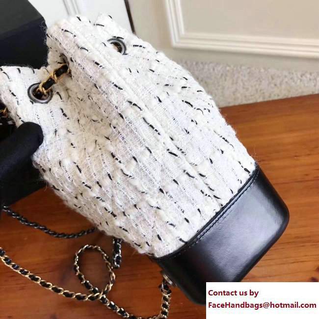 Chanel Tweed/Calfskin Gabrielle Backpack Bag A94485 White/Black 2017 - Click Image to Close