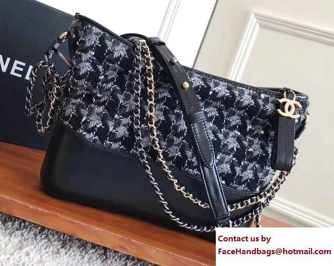 Chanel Tweed/Calfskin Gabrielle Medium Hobo Bag A93824 Black/Gray 2017