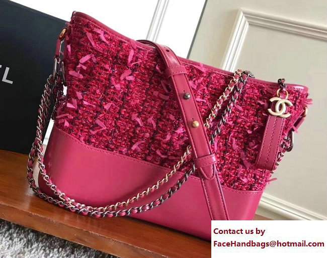 Chanel Tweed/Calfskin Gabrielle Medium Hobo Bag A93824 Red 2017 - Click Image to Close