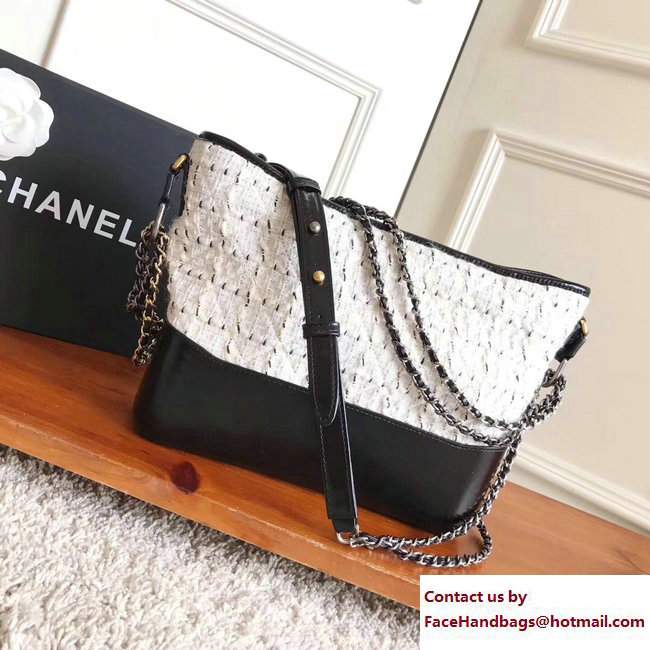 Chanel Tweed/Calfskin Gabrielle Medium Hobo Bag A93824 White/Black 2017 - Click Image to Close