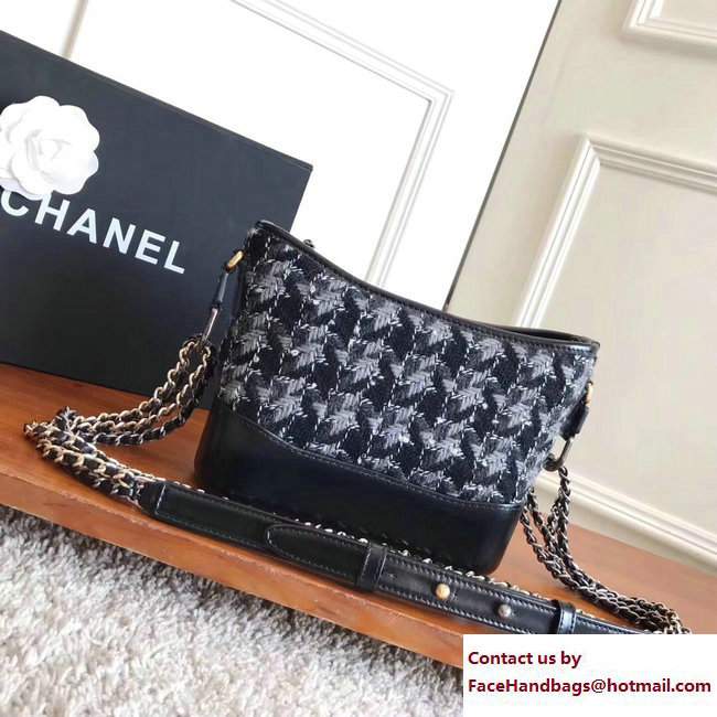 Chanel Tweed/Calfskin Gabrielle Small Hobo Bag A91810 Black/Gray 2017