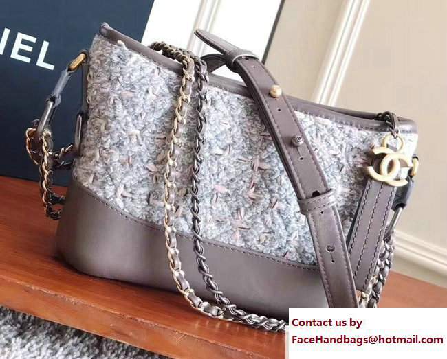 Chanel Tweed/Calfskin Gabrielle Small Hobo Bag A91810 Gray/Pink 2017 - Click Image to Close