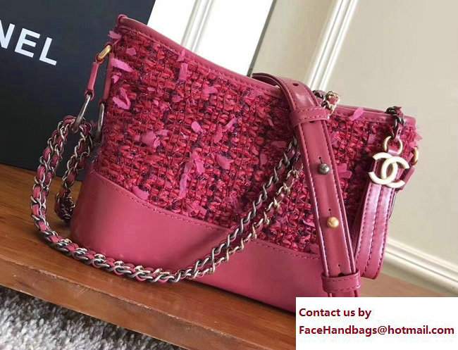 Chanel Tweed/Calfskin Gabrielle Small Hobo Bag A91810 Red 2017