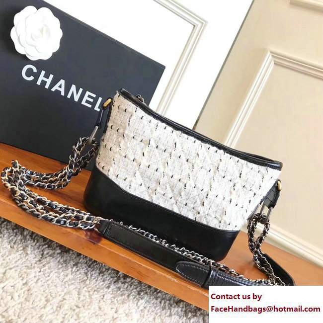 Chanel Tweed/Calfskin Gabrielle Small Hobo Bag A91810 White/Black 2017 - Click Image to Close