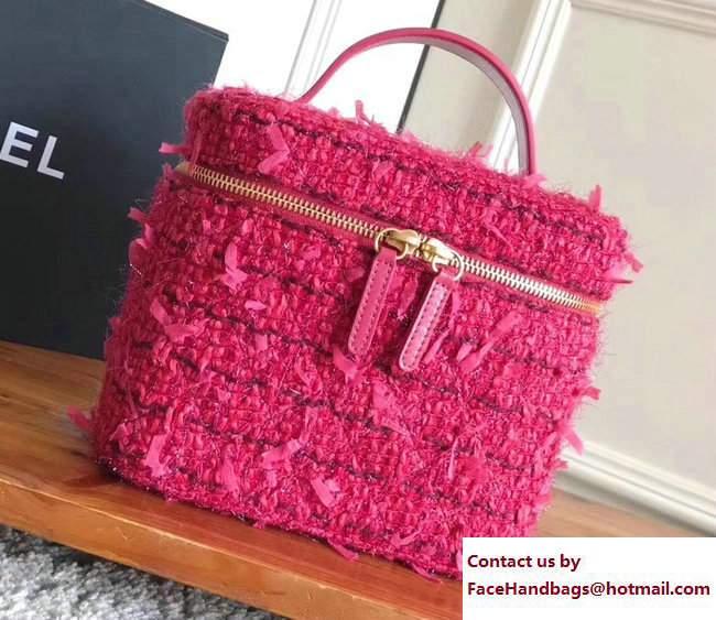 Chanel Tweed/Calfskin Vanity Case Pouch Bag A80913 Red 2017 - Click Image to Close