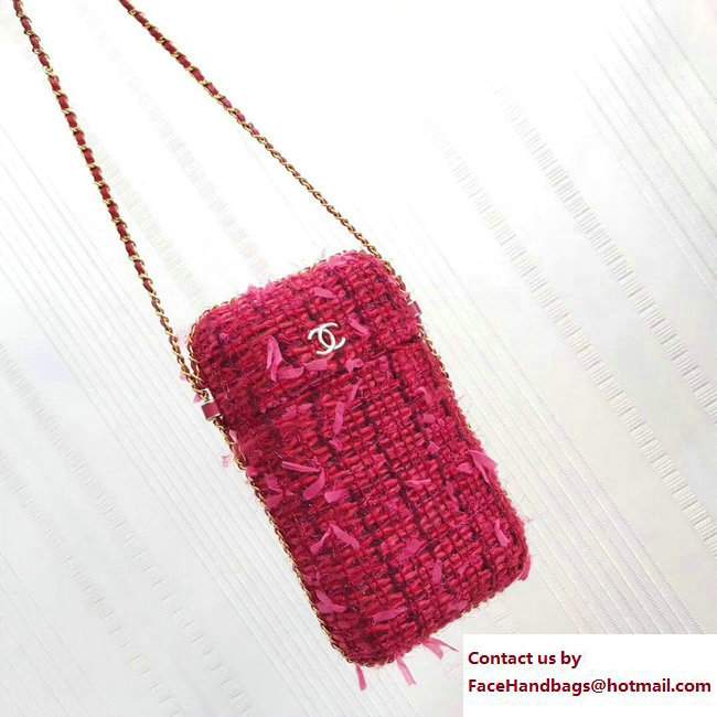 Chanel Tweed Phone Holder A94471 Red 2017