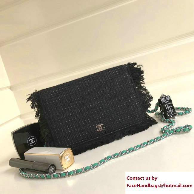 Chanel Tweed Wallet On Chain Woc Bag Black With A Robot Charm 2017 - Click Image to Close