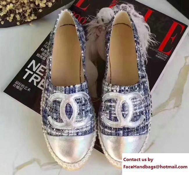Chanel Tweed and Leather Espadrilles Blue/Silver 2017