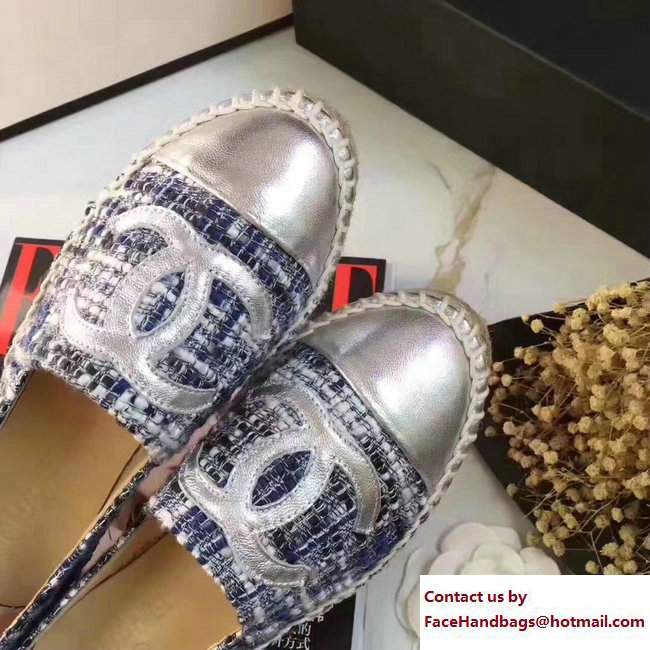 Chanel Tweed and Leather Espadrilles Blue/Silver 2017