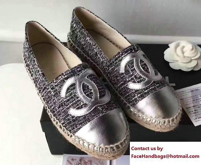 Chanel Tweed and Leather Espadrilles Gray/Silver 2017 - Click Image to Close