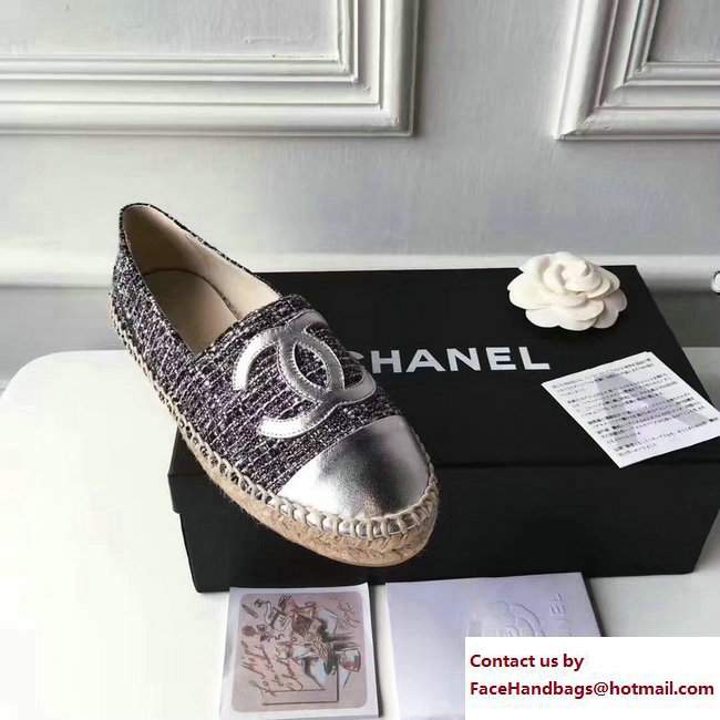 Chanel Tweed and Leather Espadrilles Gray/Silver 2017