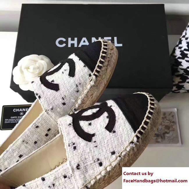Chanel Tweed and Leather Espadrilles Off White/Black Dot 2017