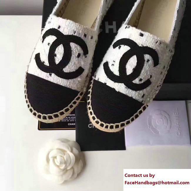 Chanel Tweed and Leather Espadrilles Off White/Black Dot 2017