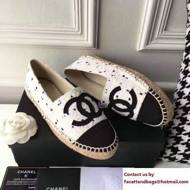 Chanel Tweed and Leather Espadrilles Off White/Black Dot 2017 - Click Image to Close