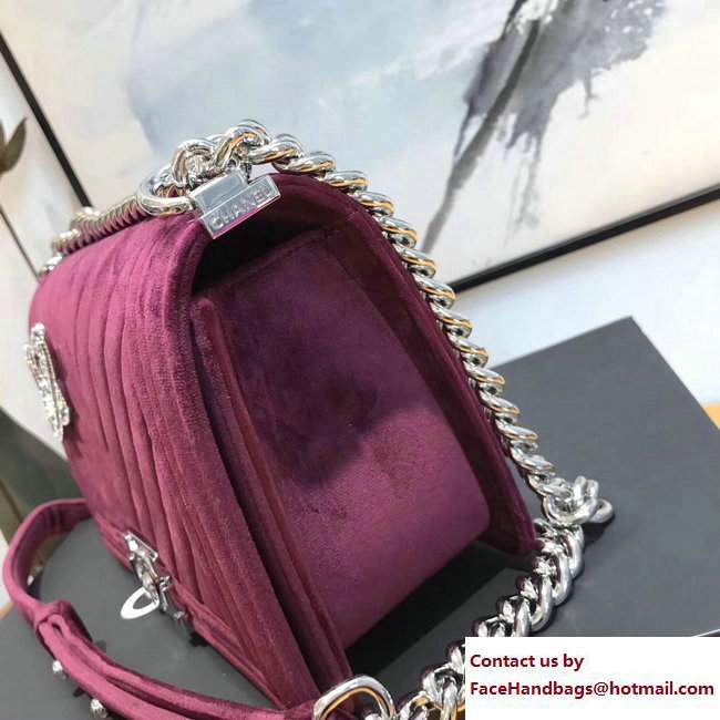 Chanel Velvet Boy Flap Medium Bag With Strass Planet Brooch Purple 2017
