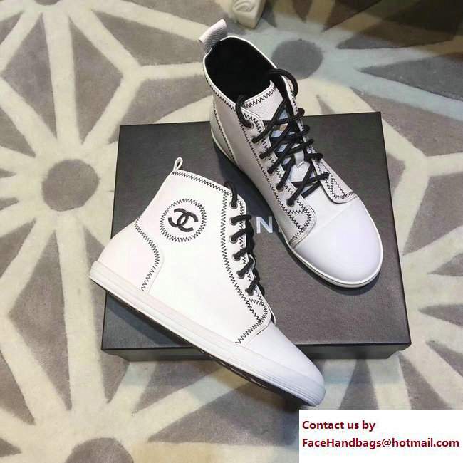 Chanel Whipstitch Logo Lace-up Sneakers White 2017