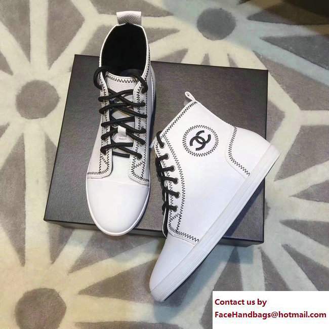 Chanel Whipstitch Logo Lace-up Sneakers White 2017 - Click Image to Close