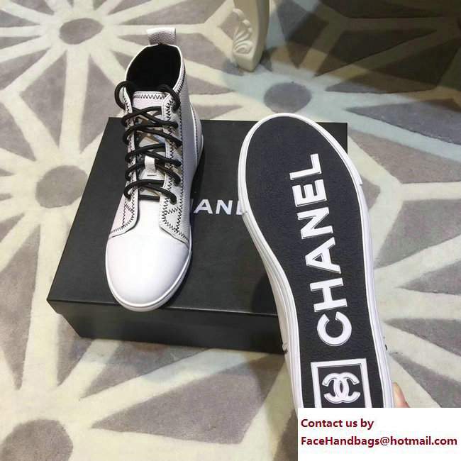 Chanel Whipstitch Logo Lace-up Sneakers White 2017