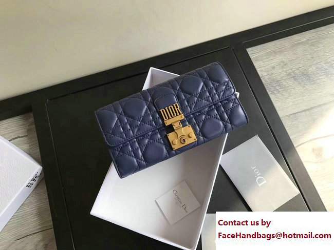 Dior Dioraddict Continental Wallet in Cannage Lambskin Blue 2017
