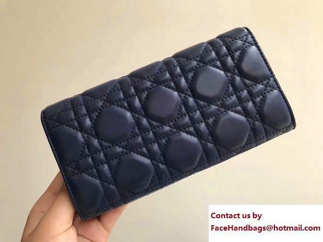 Dior Dioraddict Continental Wallet in Cannage Lambskin Blue 2017