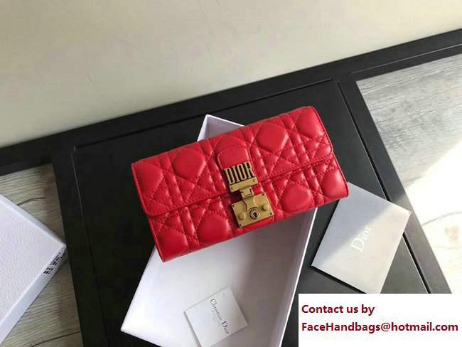 Dior Dioraddict Continental Wallet in Cannage Lambskin Red 2017