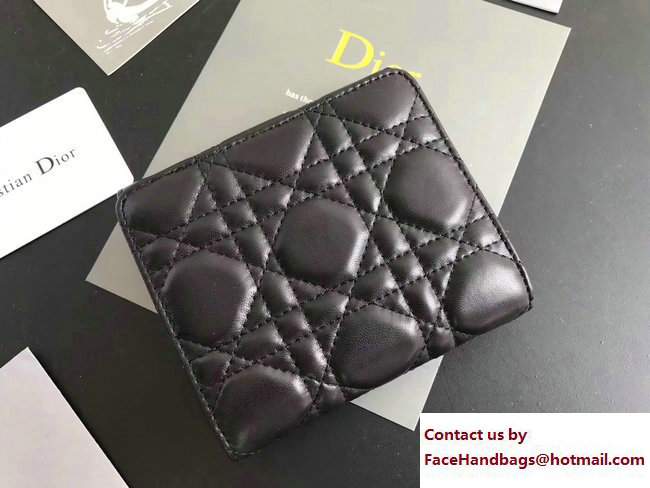 Dior Dioraddict French Flap Wallet in Cannage Lambskin Black 2017 - Click Image to Close