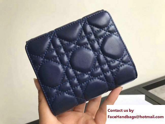 Dior Dioraddict French Flap Wallet in Cannage Lambskin Blue 2017