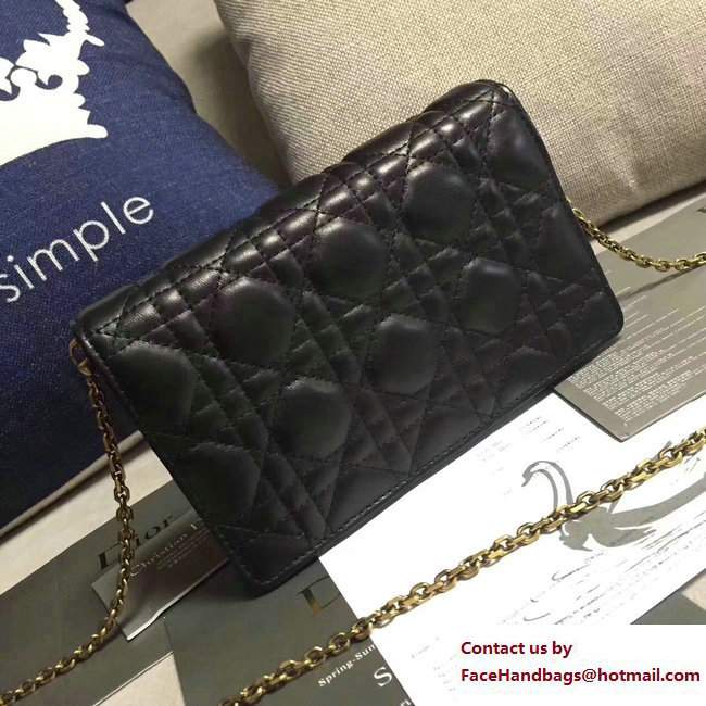 Dior Dioraddict Wallet on Chain Clutch Bag in Cannage Lambskin Black 2017 - Click Image to Close