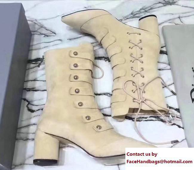 Dior Heel 6cm Lace Suede Ankle Boots Beige 2017