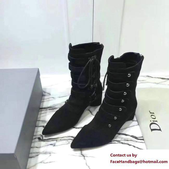 Dior Heel 6cm Lace Suede Ankle Boots Black 2017