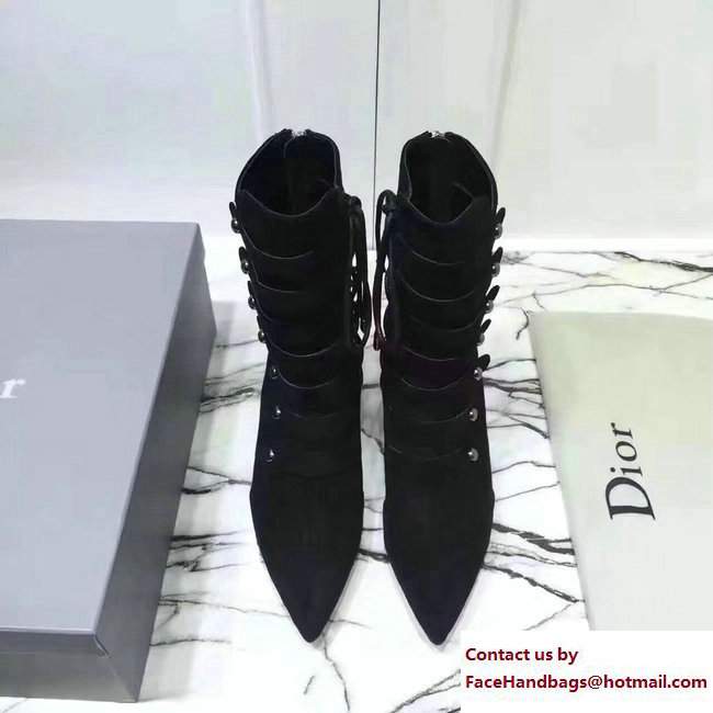 Dior Heel 6cm Lace Suede Ankle Boots Black 2017 - Click Image to Close