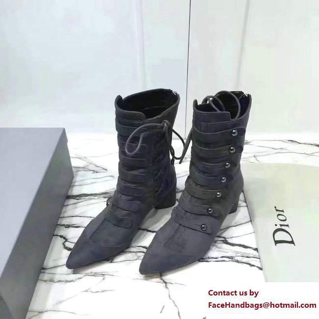 Dior Heel 6cm Lace Suede Ankle Boots Gray 2017