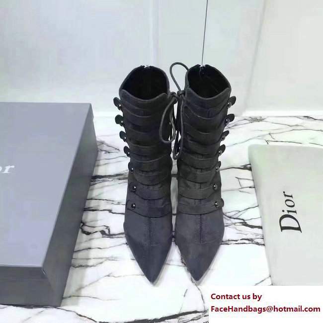 Dior Heel 6cm Lace Suede Ankle Boots Gray 2017 - Click Image to Close