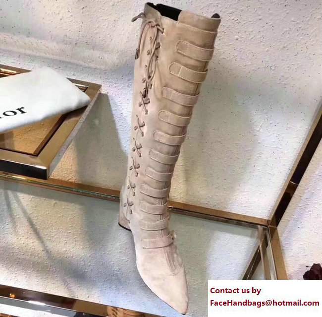 Dior Heel 6cm Lace Suede Long Boots Beige 2017