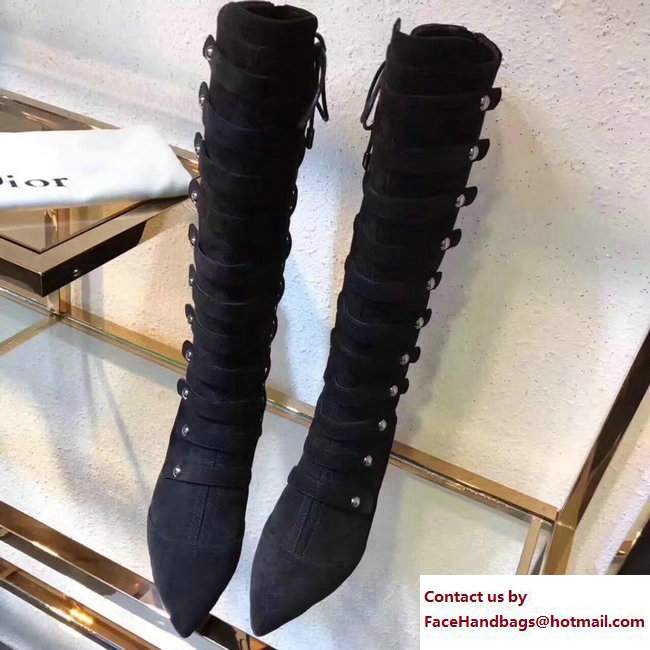 Dior Heel 6cm Lace Suede Long Boots Black 2017