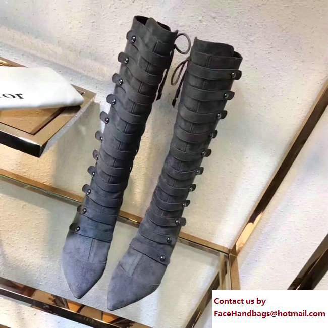 Dior Heel 6cm Lace Suede Long Boots Gray 2017 - Click Image to Close