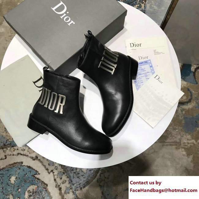 Dior J'adior Adorned With Metallic D.I.O.R Logo Ankle Boots Black 2017