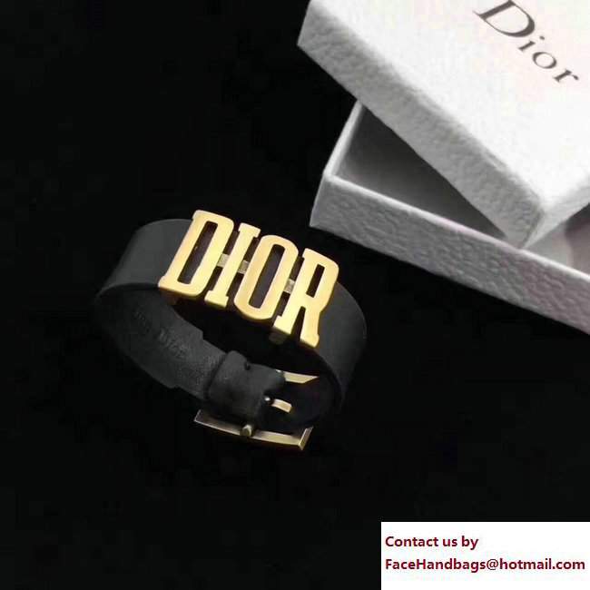 Dior Leather Logo Bracelet Black 2017