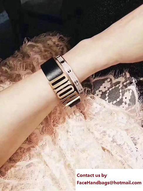 Dior Leather Logo Bracelet Black 2017