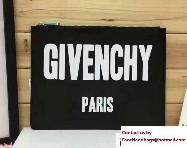 Givenchy Clutch Pouch Bag Big White Logo Print Black 2017 - Click Image to Close